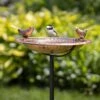 Pure Copper Bird Bath With Two Copper Birds And Multipronged Garden Pole -Outdoor Garden Care 3 4 crop 8613378 01v pure copper bird bath with two copper birds and multipronged garden pole
