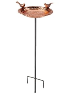 Pure Copper Bird Bath With Two Copper Birds And Multipronged Garden Pole -Outdoor Garden Care 3 4 crop 8613378 06v
