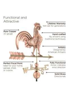 Rooster Copper Weathervane 8 Rooster Copper Weathervane -Outdoor Garden Care 8600283 02v