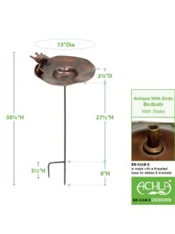 Achla Designs Antiqued Birdbath With Birds And Stake -Outdoor Garden Care 8609294 05v