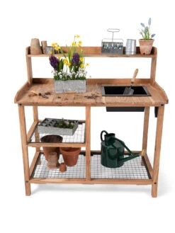 Dynamic Acacia Potting Bench With Soil Reservoir -Outdoor Garden Care 8611009 005