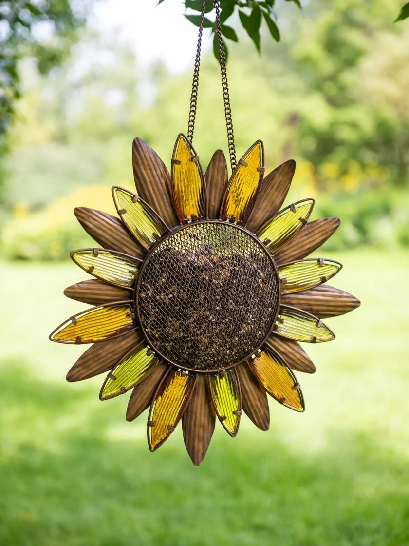 Glass Petal Sunflower Bird Feeder 3 Glass Petal Sunflower Bird Feeder