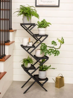 Crisscross Cascading Plant Stand With Black Trays