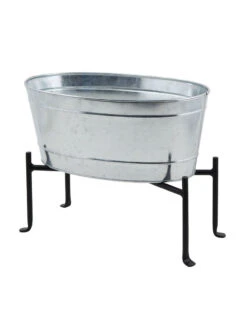 Achla Designs Mini Oval Galvanized Tub With Folding Stand 9 Achla Designs Mini Oval Galvanized Tub With Folding Stand -Outdoor Garden Care 8612906 03v