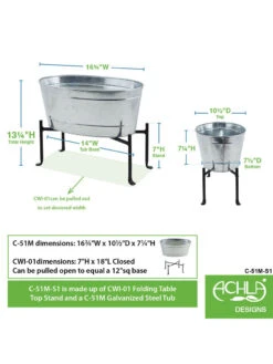 Achla Designs Mini Oval Galvanized Tub With Folding Stand 11 Achla Designs Mini Oval Galvanized Tub With Folding Stand -Outdoor Garden Care 8612906 04v