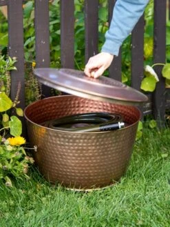 Hammered Copper Hose Pot With Lid -Outdoor Garden Care 8613311 0010
