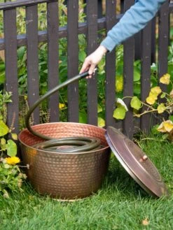 Hammered Copper Hose Pot With Lid -Outdoor Garden Care 8613311 0012