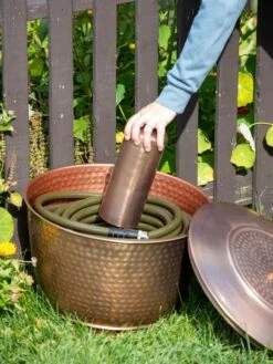 Hammered Copper Hose Pot With Lid -Outdoor Garden Care 8613311 0019