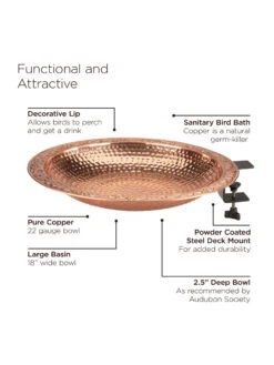 Pure Copper Bird Bath Deck Mount 17 Pure Copper Bird Bath Deck Mount -Outdoor Garden Care 8613382 06v
